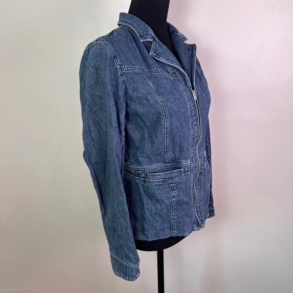 Vintage 90s Ralph Lauren Denim Jacket Zip Up Moto Utility Tailored Designer - Picture 4 of 13